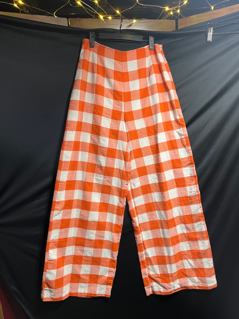 Forever 21 Orange and White Wide Leg Check Pants